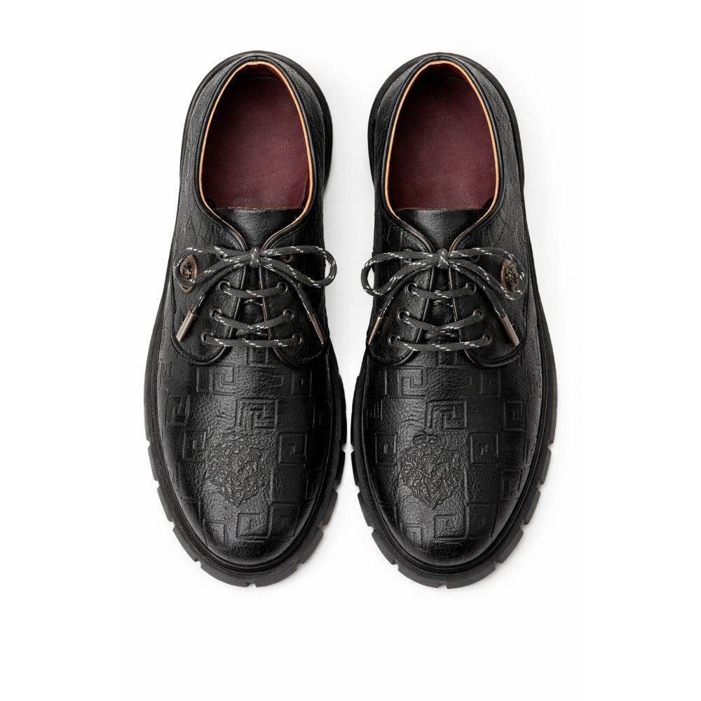 Mens Black Embossed Lace Up Casual Shoe